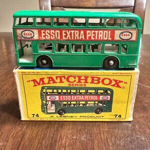 Vintage Lesney Matchbox #74 Esso Green Double-Decker Daimler Bus